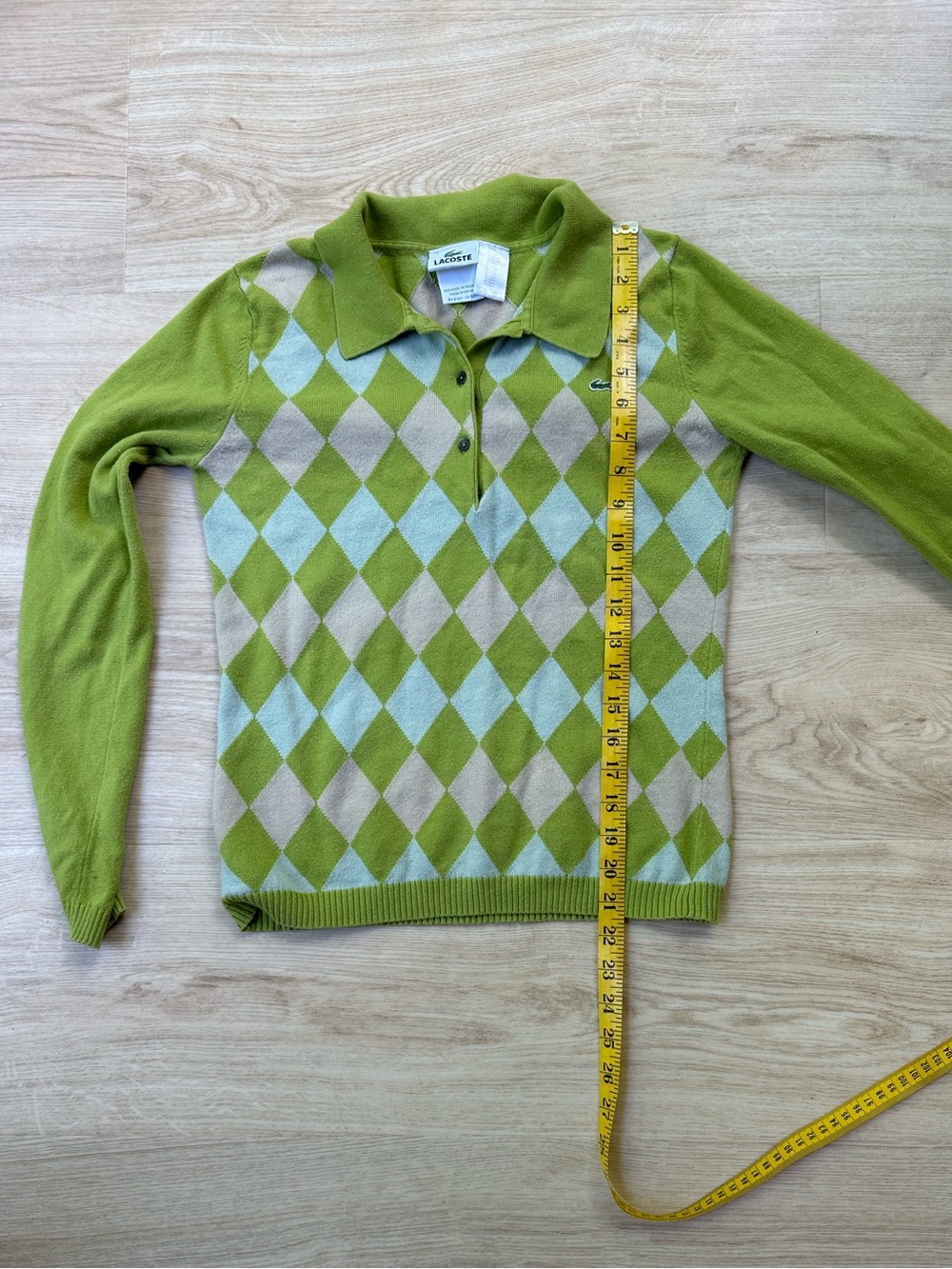 Ivy League Country Club Lacoste Lime Argyle Logo Knit Polo Sweater ~ Women’s 40 - Picture 8 of 11